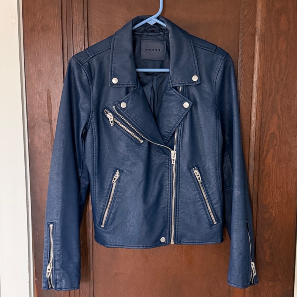 Blank NYC Anthropologie Navy Faux Leather Moto Jacket